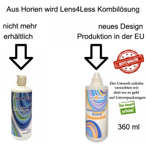 Aus Horien All In One (Hydron) 360 ml wird Lens4Less Multifunktionslösung 360ml