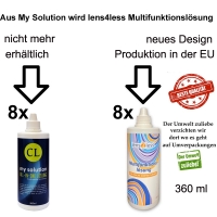 Aus MY SOLUTION All-in-One Lösung Super- Sparpack 8 x 360 ml wird Lens4Less Multifunktionslösung 8 x 360 ml