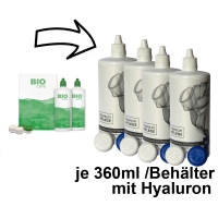 Aus Menicon Bio Care 2x360ml wird Premium Pflege Kombilsung mit Hyaluron 4x360ml / 4 Behlter